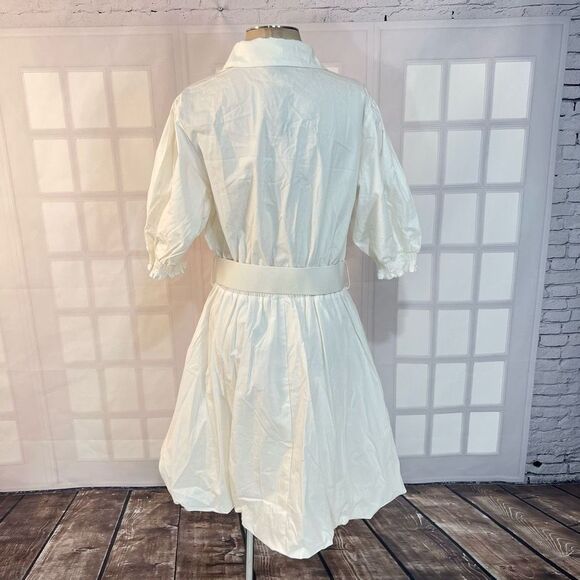City chic NWT Emily ivory white collared sort sleeve bubble hem belted shirt dre - Picture 8 of 13